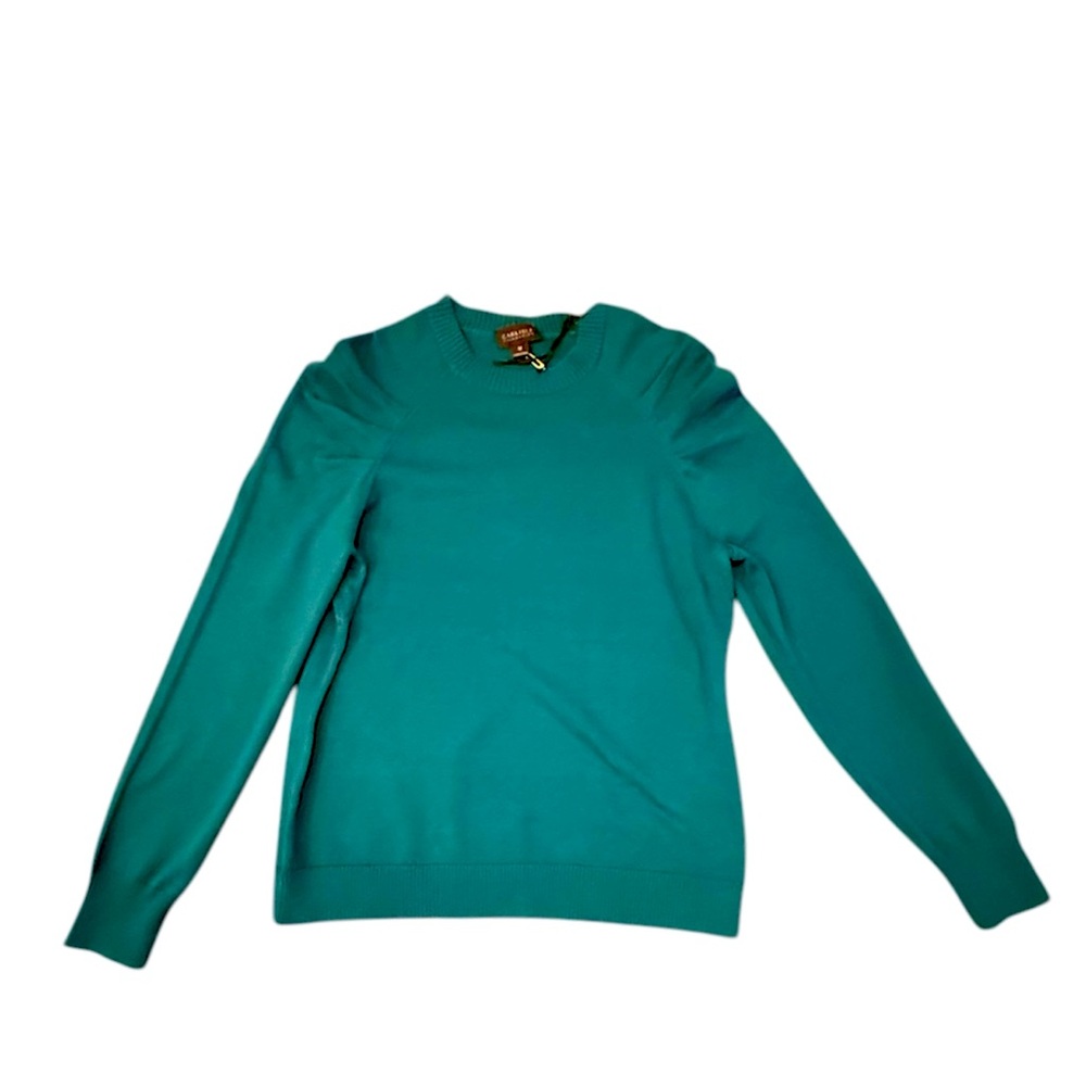 NWT Carlisle Green Cotton/Cashmere pleat shoulder sweater Size Medium - Picture 10 of 11